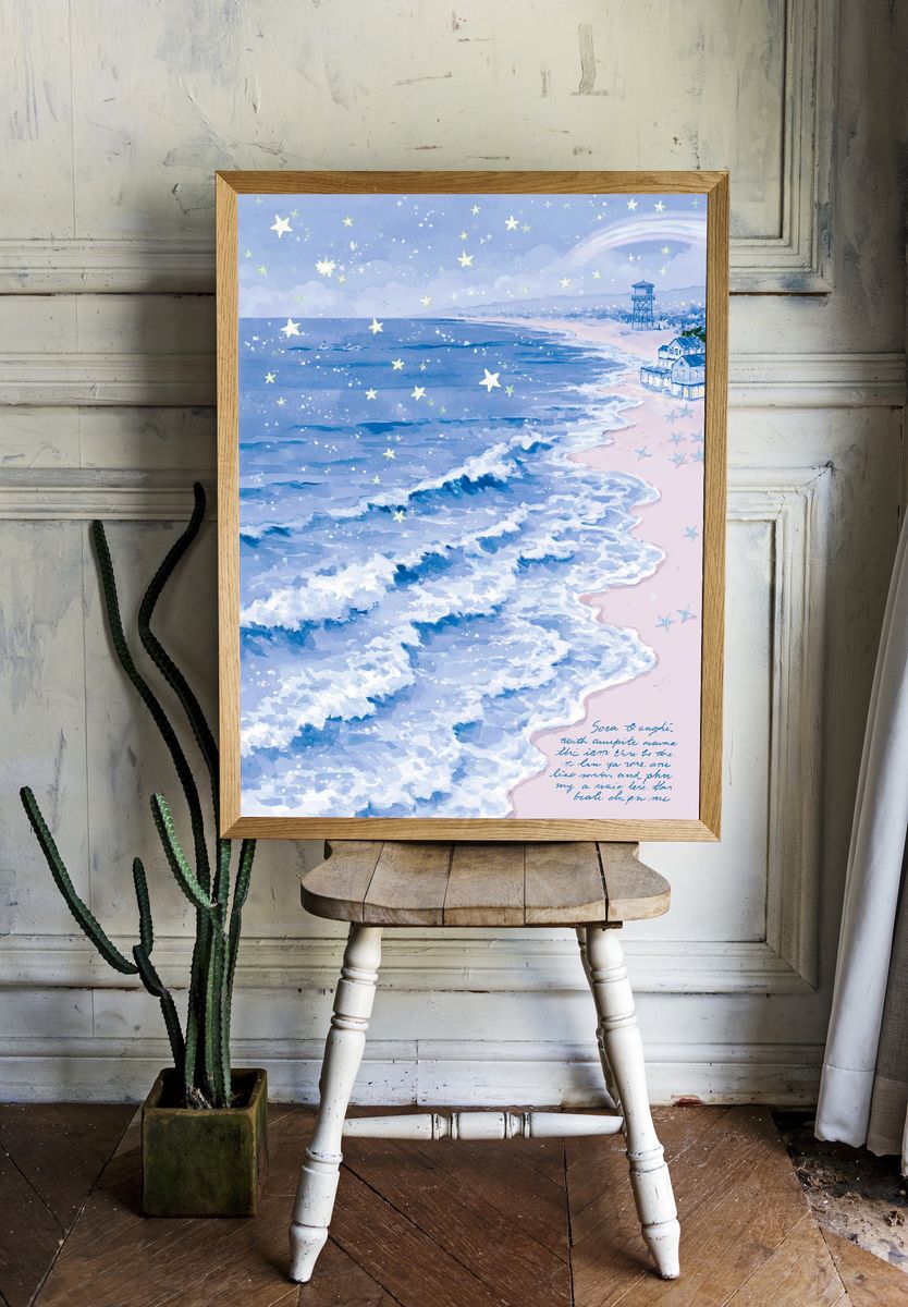 Dreamy Seaside Watercolor Poster. room preview
