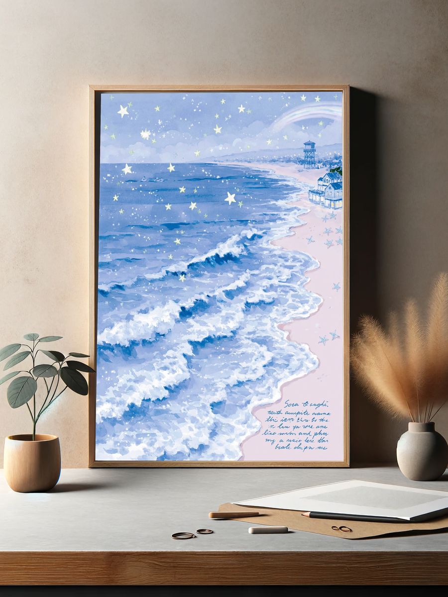 Dreamy Seaside Watercolor Poster. — room view 2