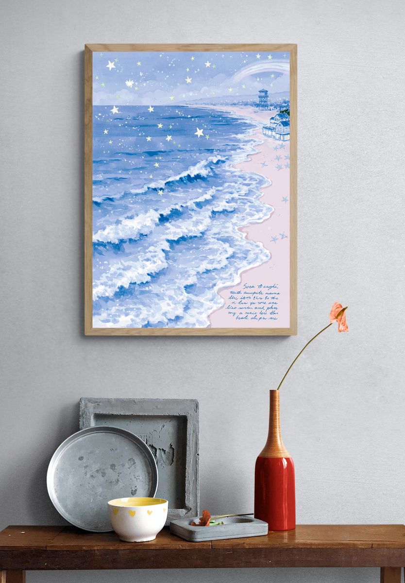 Dreamy Seaside Watercolor Poster. — room view 3