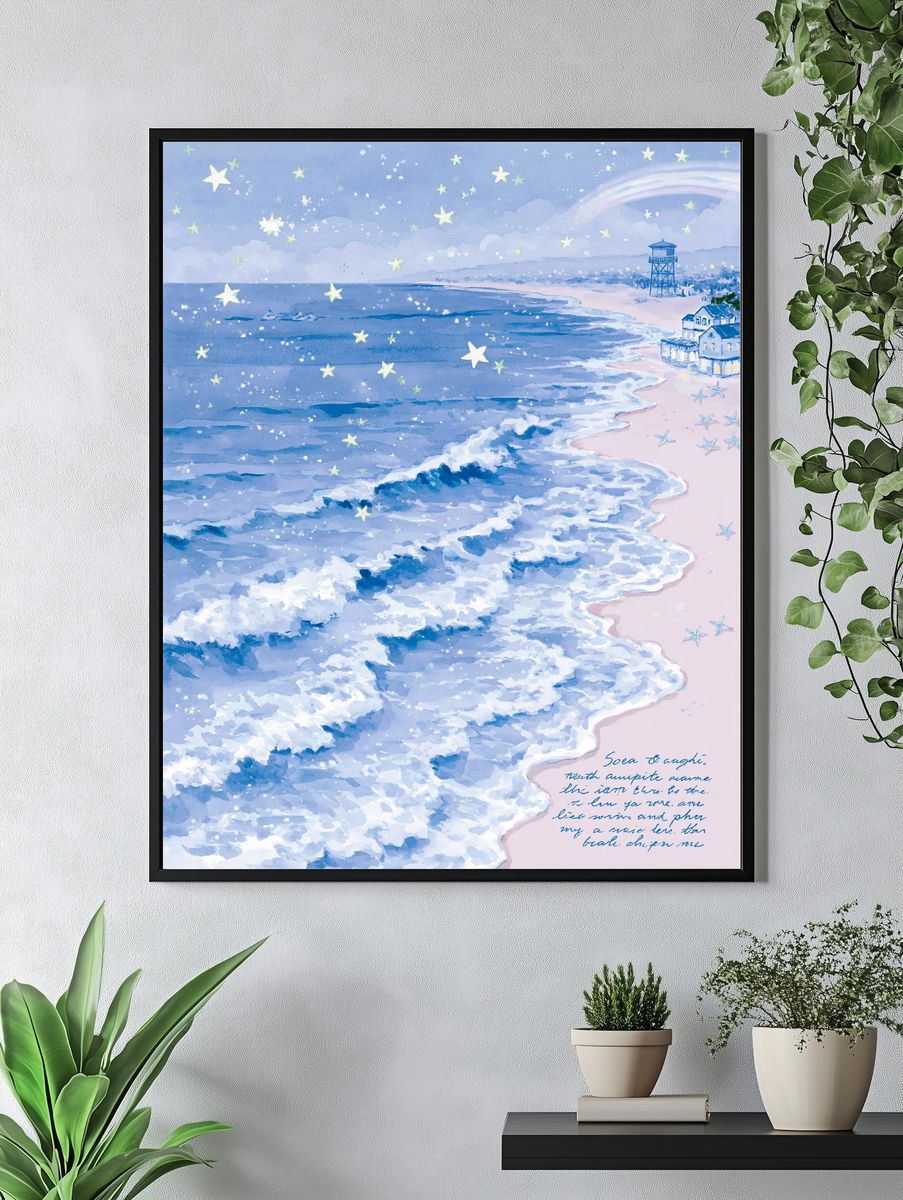 Dreamy Seaside Watercolor Poster. — room view 4