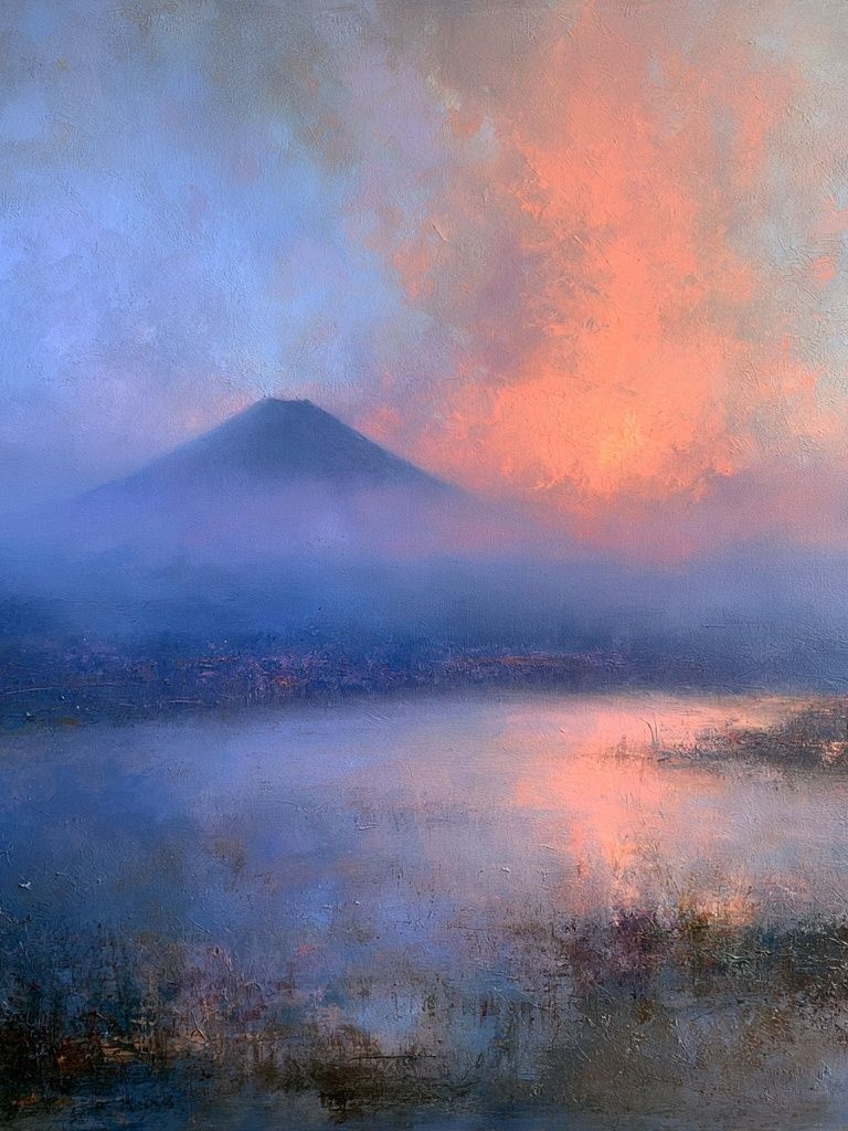 Misty Volcano Sunset Print. poster detail