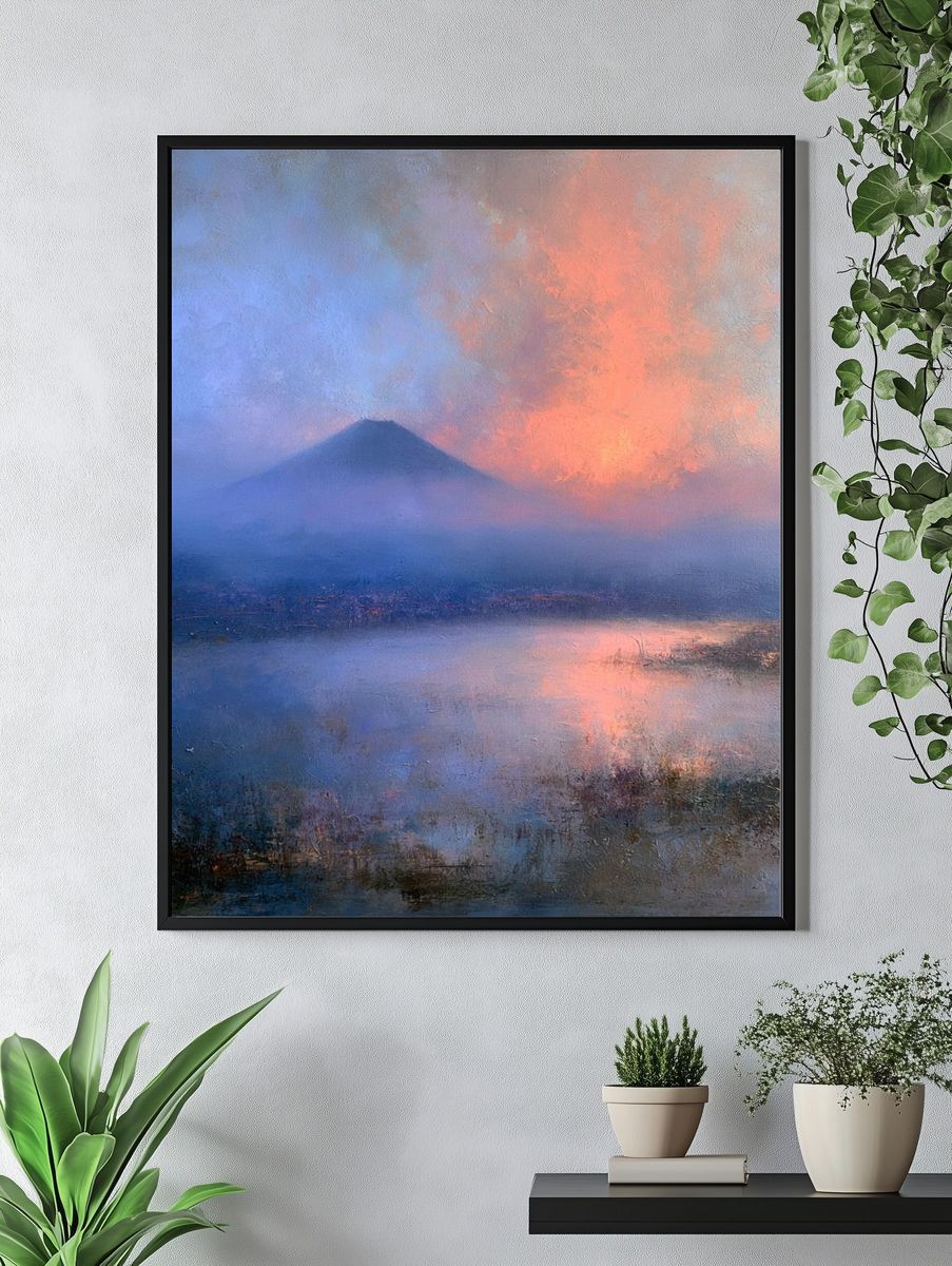 Misty Volcano Sunset Print. — room view 4