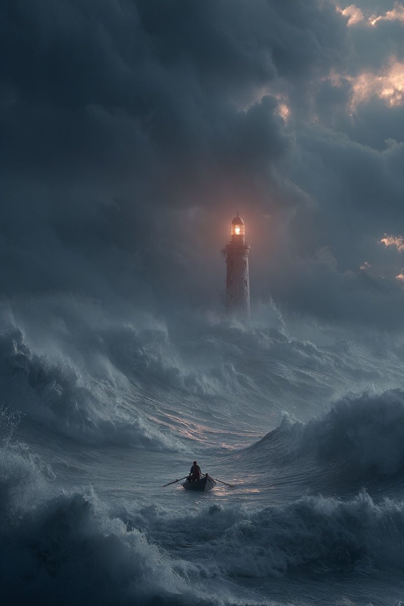 Stormy Lighthouse Sea Print. poster detail