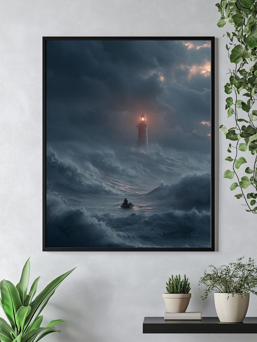 Stormy Lighthouse Sea Print. — room view 4