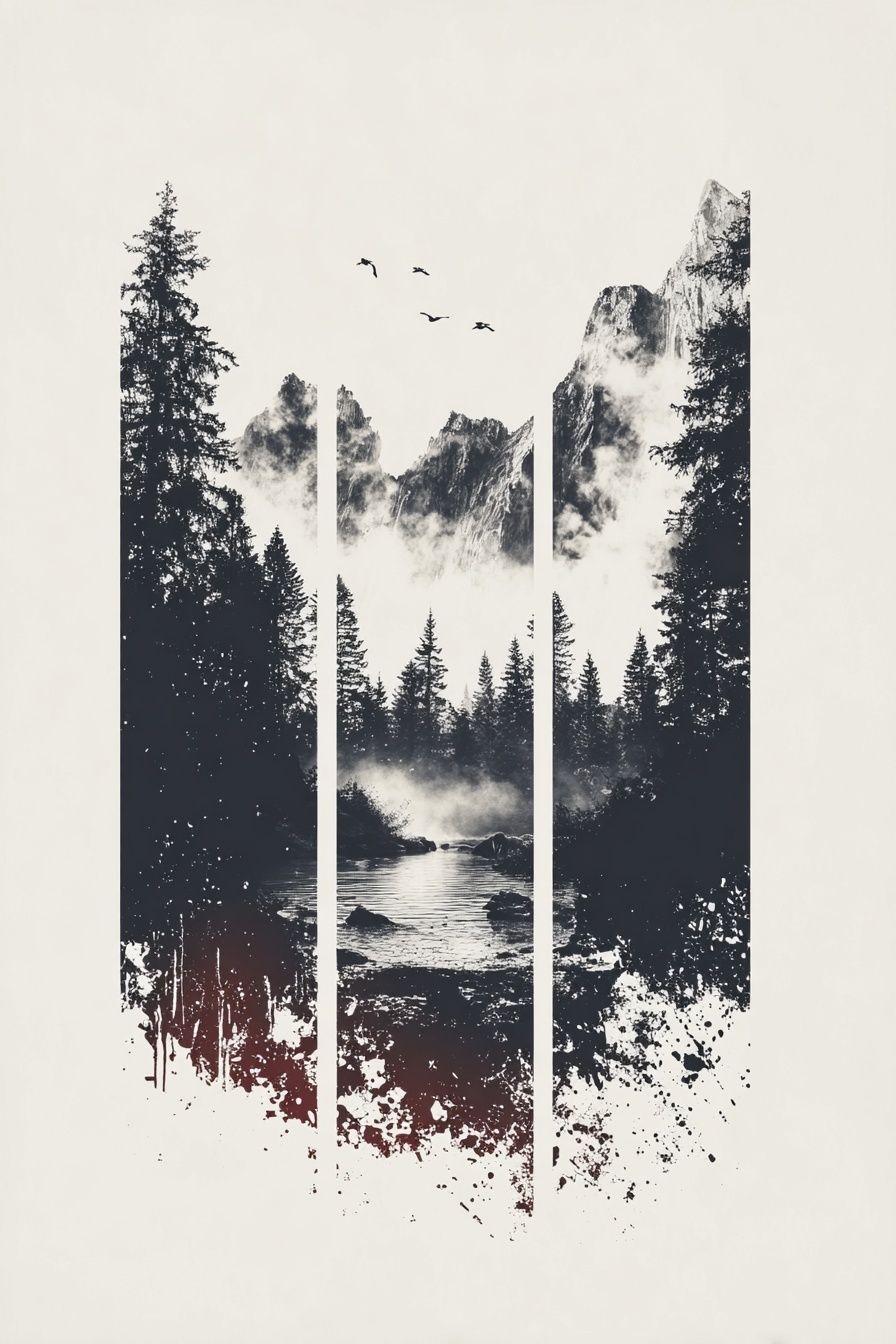 Mountain River Landscape Poster. poster detail