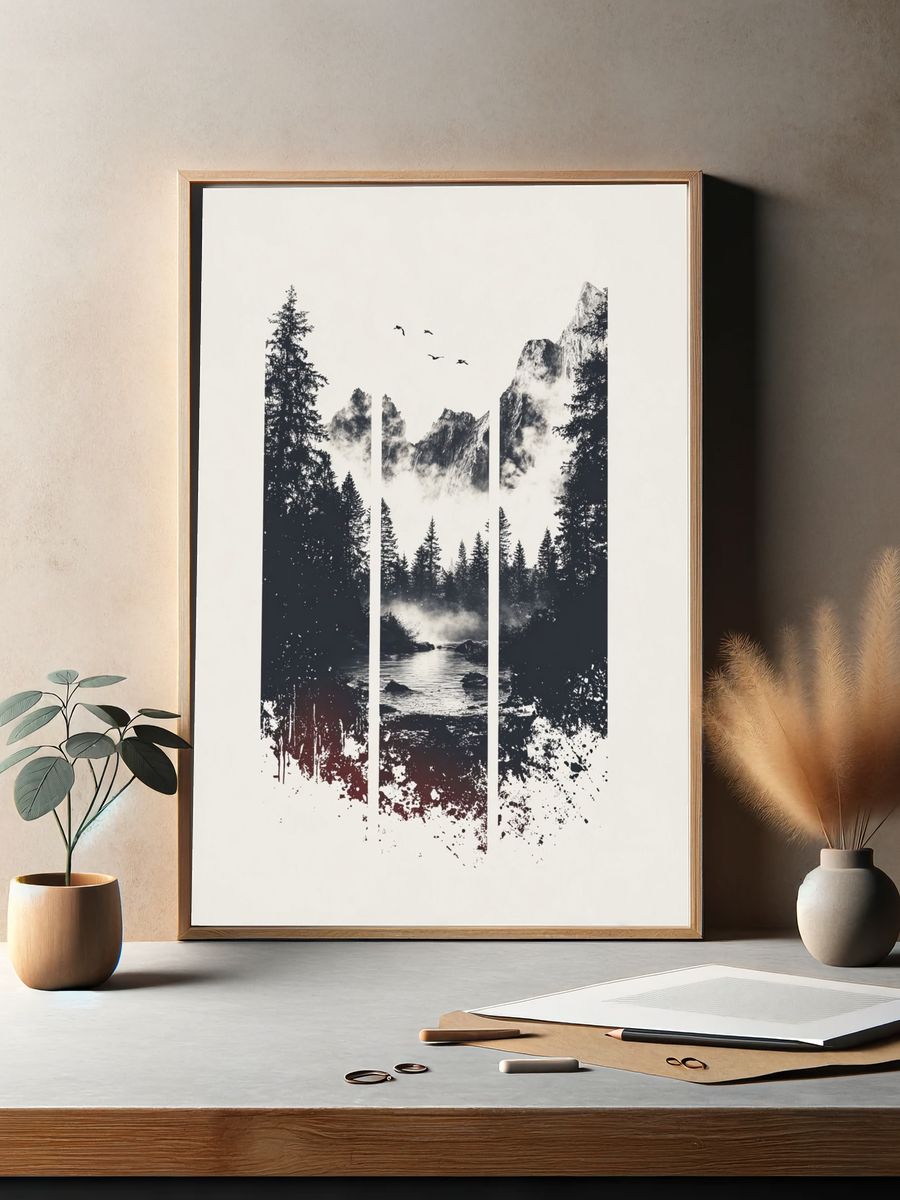 Mountain River Landscape Poster. — room view 2