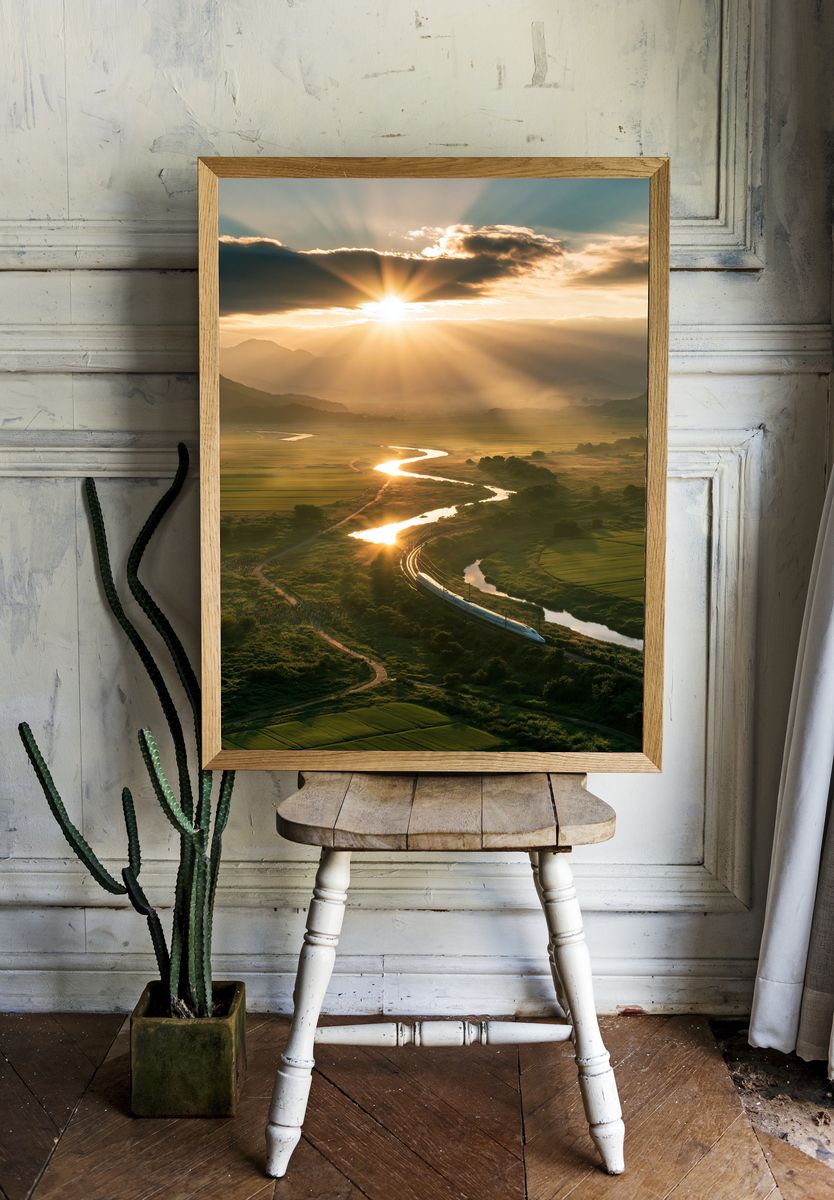 Sunrise Over River Valley Poster. room preview