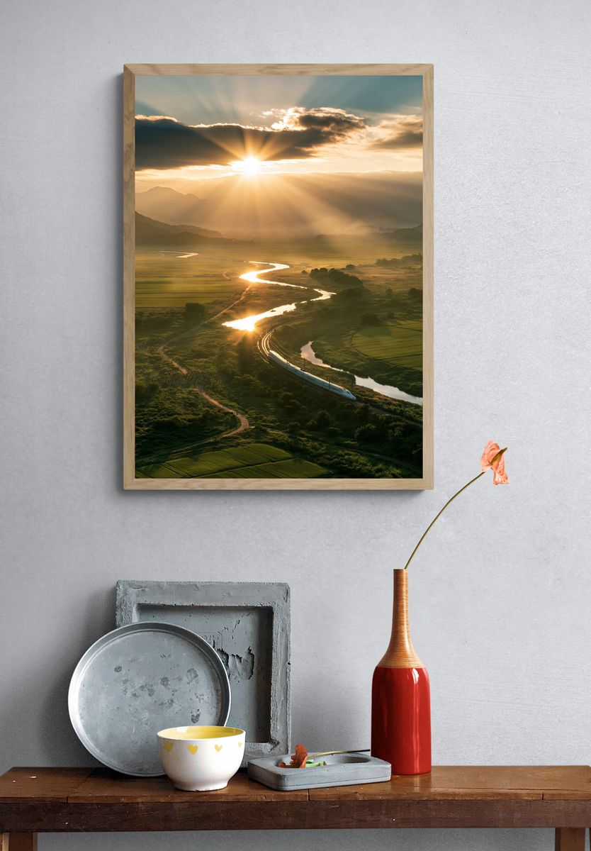 Sunrise Over River Valley Poster. — room view 3