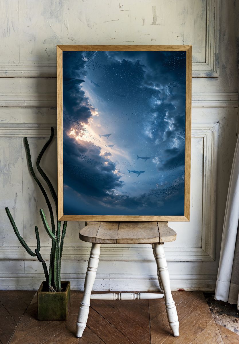 Whale Sky Dreamscape Print. room preview