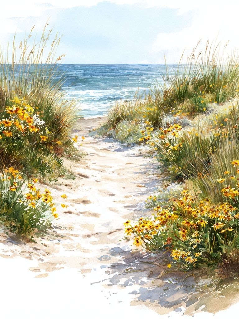 Seaside Dune Path Watercolor Poster. poster detail