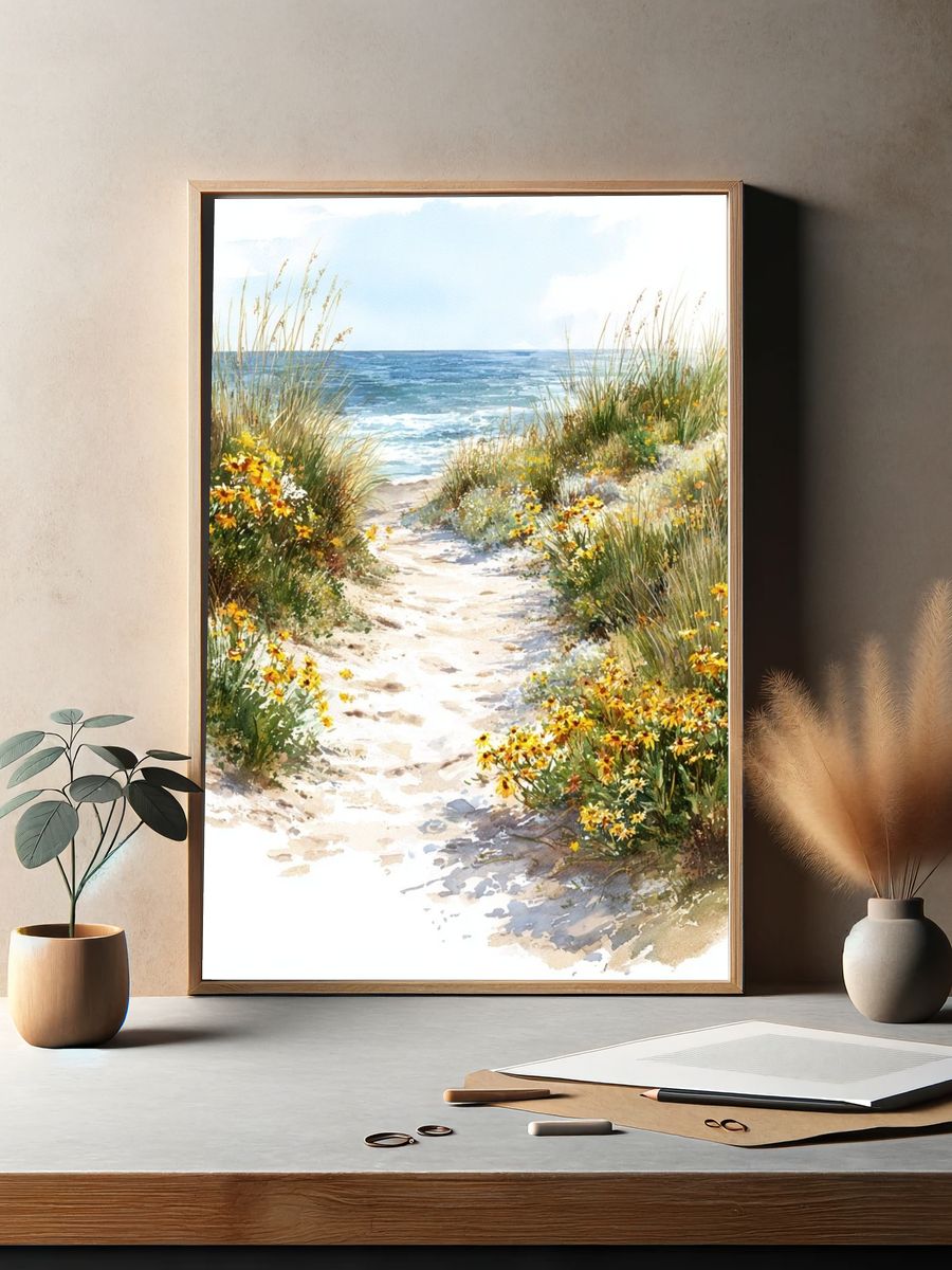 Seaside Dune Path Watercolor Poster. — room view 2
