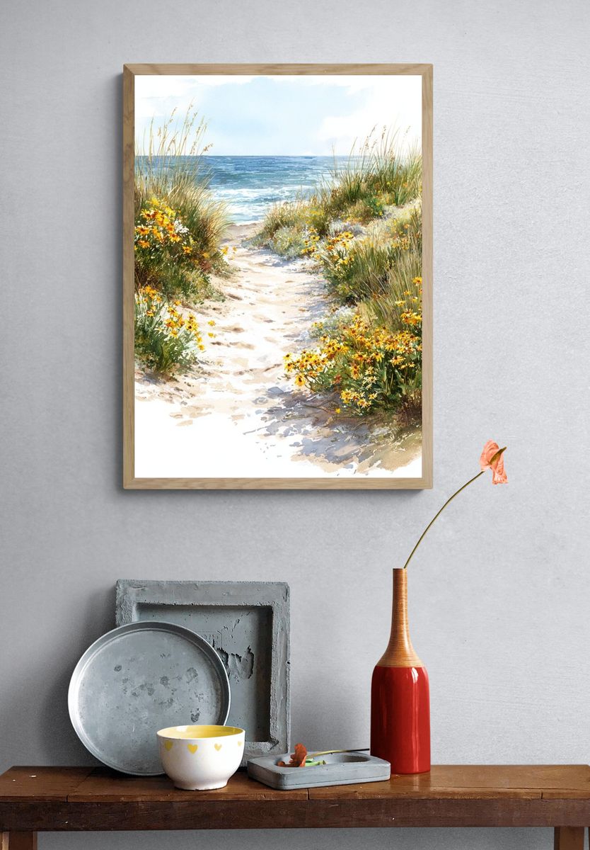 Seaside Dune Path Watercolor Poster. — room view 3
