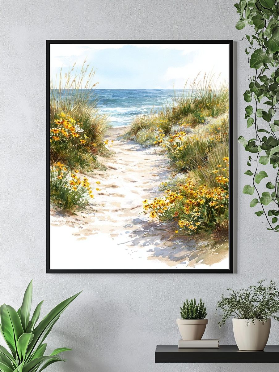 Seaside Dune Path Watercolor Poster. — room view 4