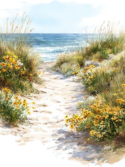 Seaside Dune Path Watercolor Poster