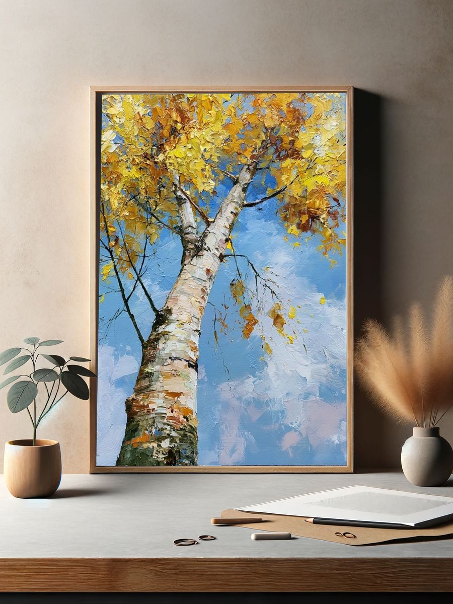 Autumn Birch Tree Painting Poster. — room view 2
