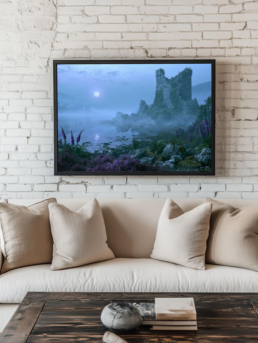 Moonlit Ruins Landscape Print. room preview