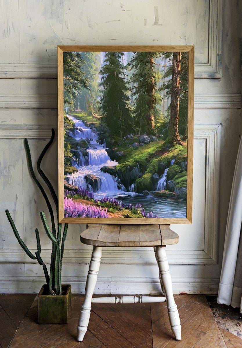 Enchanted Forest Waterfall Print. room preview