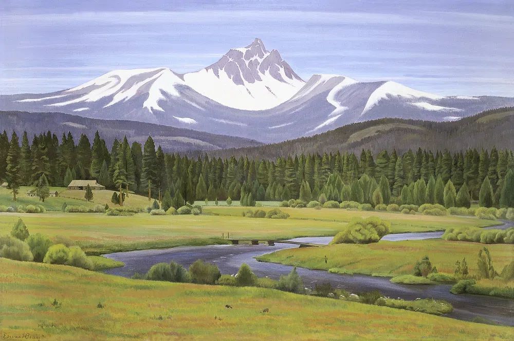Snowy Mountain Valley Landscape Print. poster detail