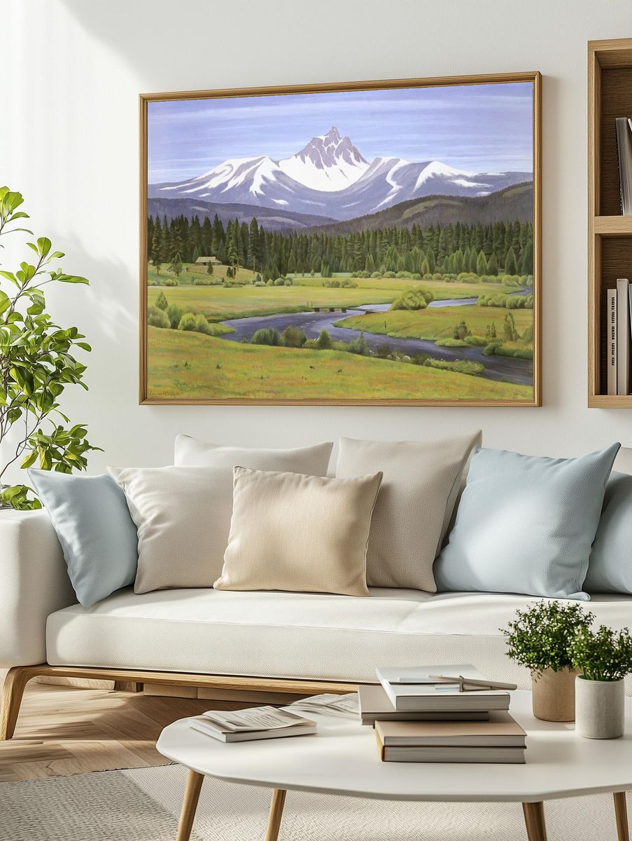 Snowy Mountain Valley Landscape Print. — room view 2