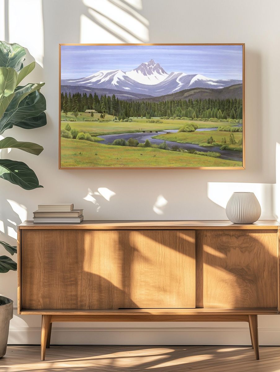 Snowy Mountain Valley Landscape Print. — room view 3