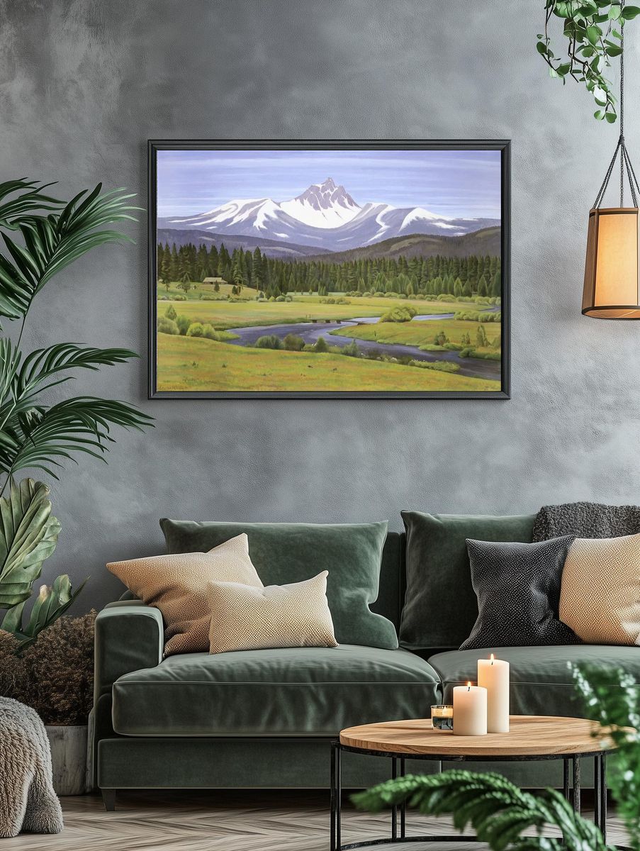 Snowy Mountain Valley Landscape Print. — room view 4