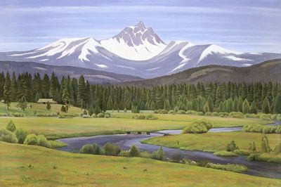 Snowy Mountain Valley Landscape Print