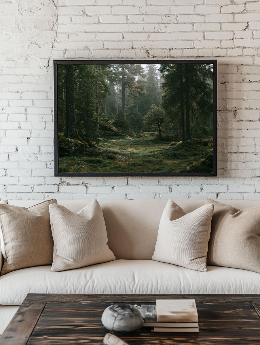 Misty Forest Path Poster. room preview