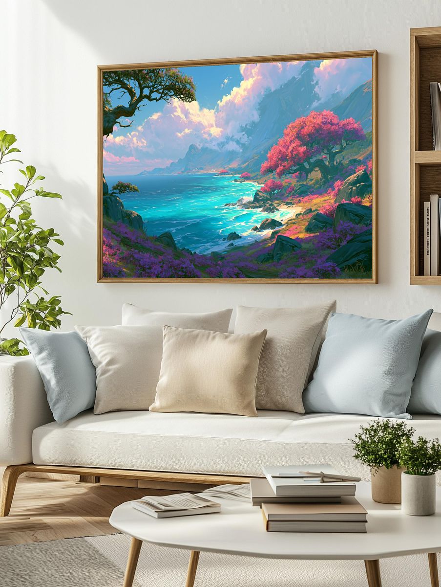 Dreamy Coastal Blossom Landscape Print. — room view 2