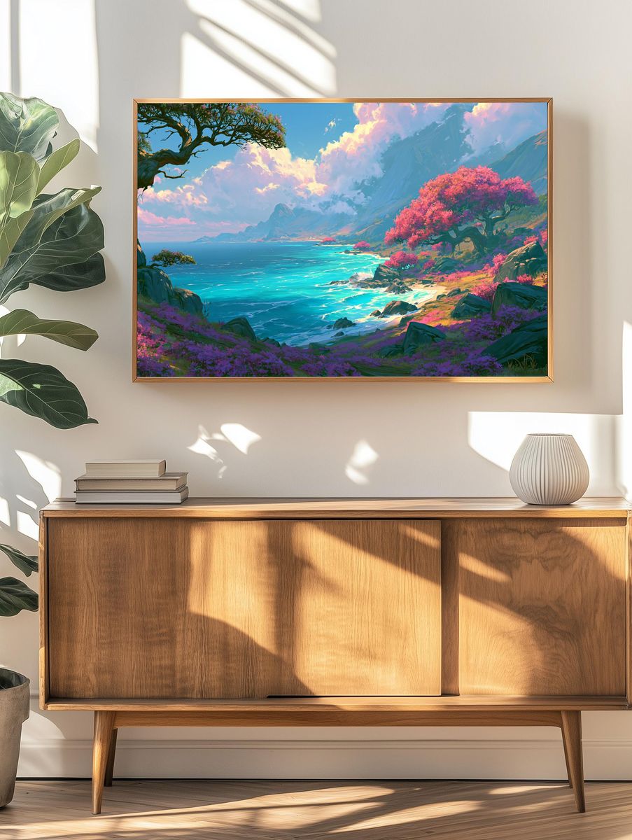 Dreamy Coastal Blossom Landscape Print. — room view 3