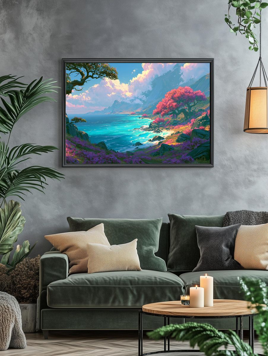 Dreamy Coastal Blossom Landscape Print. — room view 4