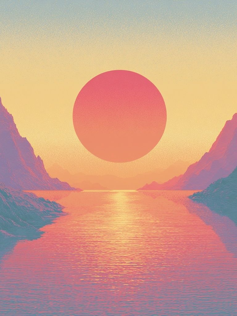 Pastel Sunset Fjord Landscape Print. poster — nature art