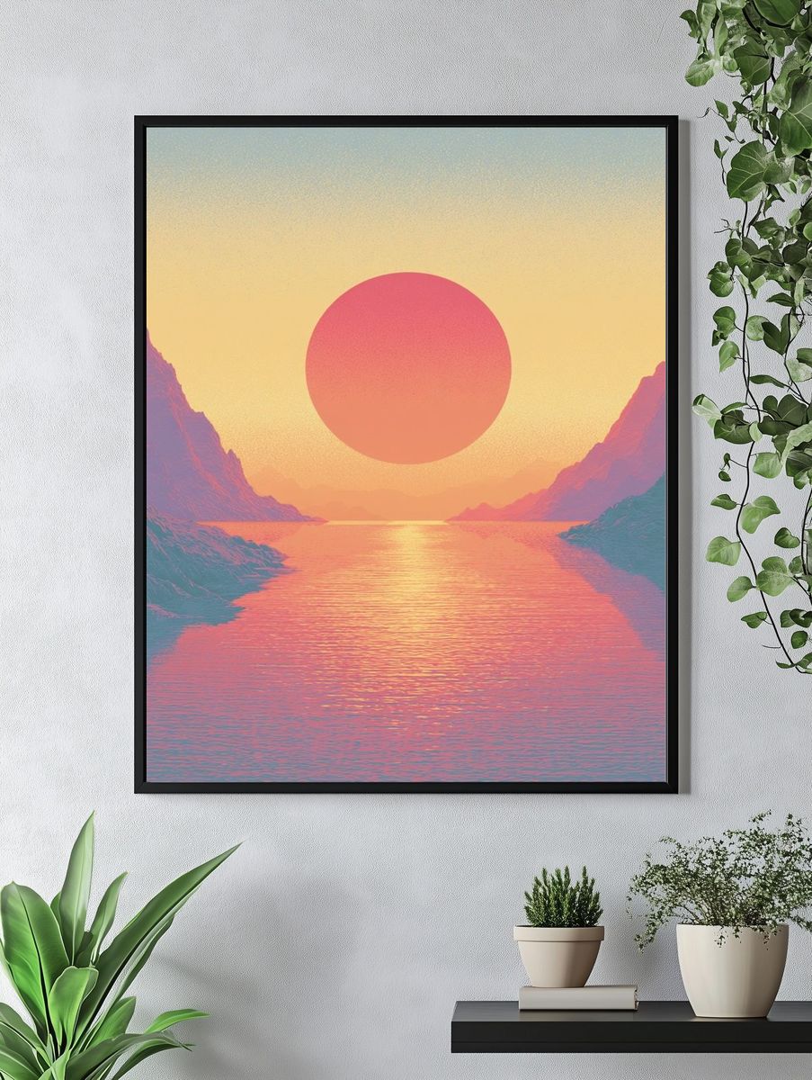 Pastel Sunset Fjord Landscape Print. — room view 4