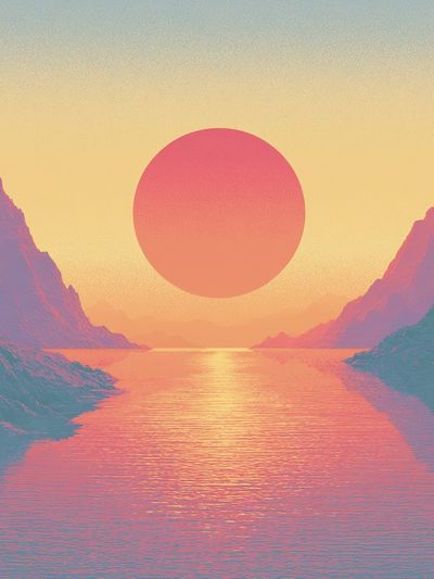 Pastel Sunset Fjord Landscape Print.
