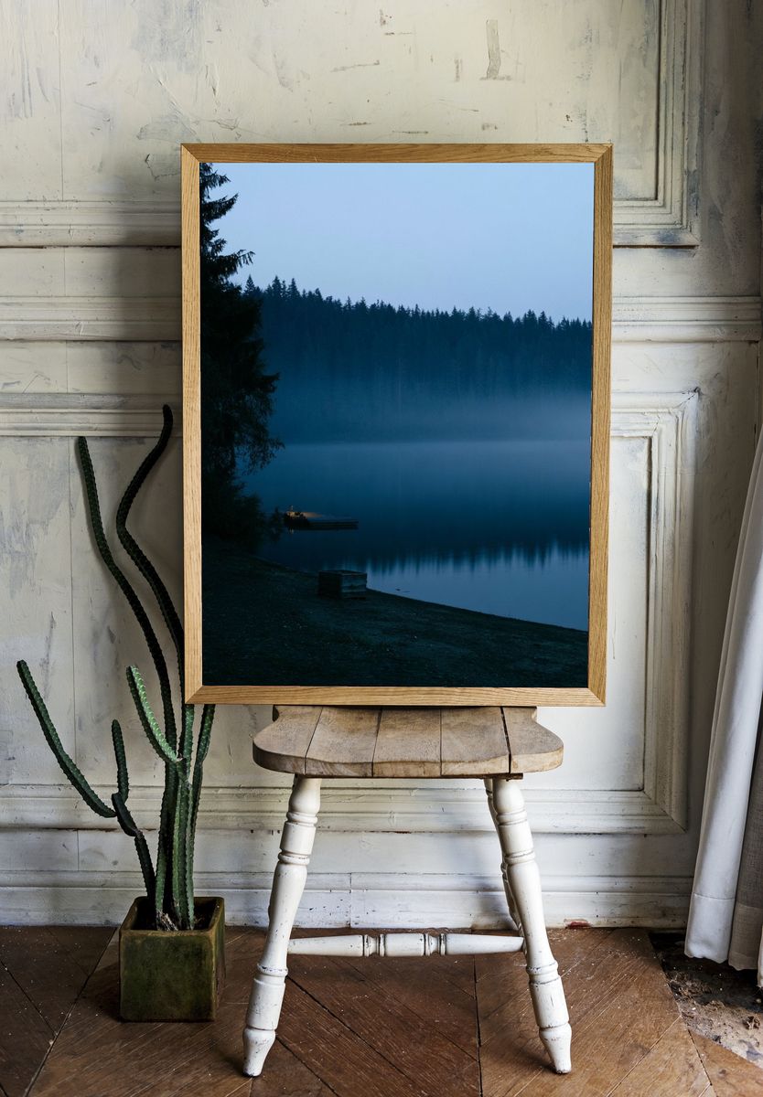 Misty Forest Lake Photography Poster. — room view 1