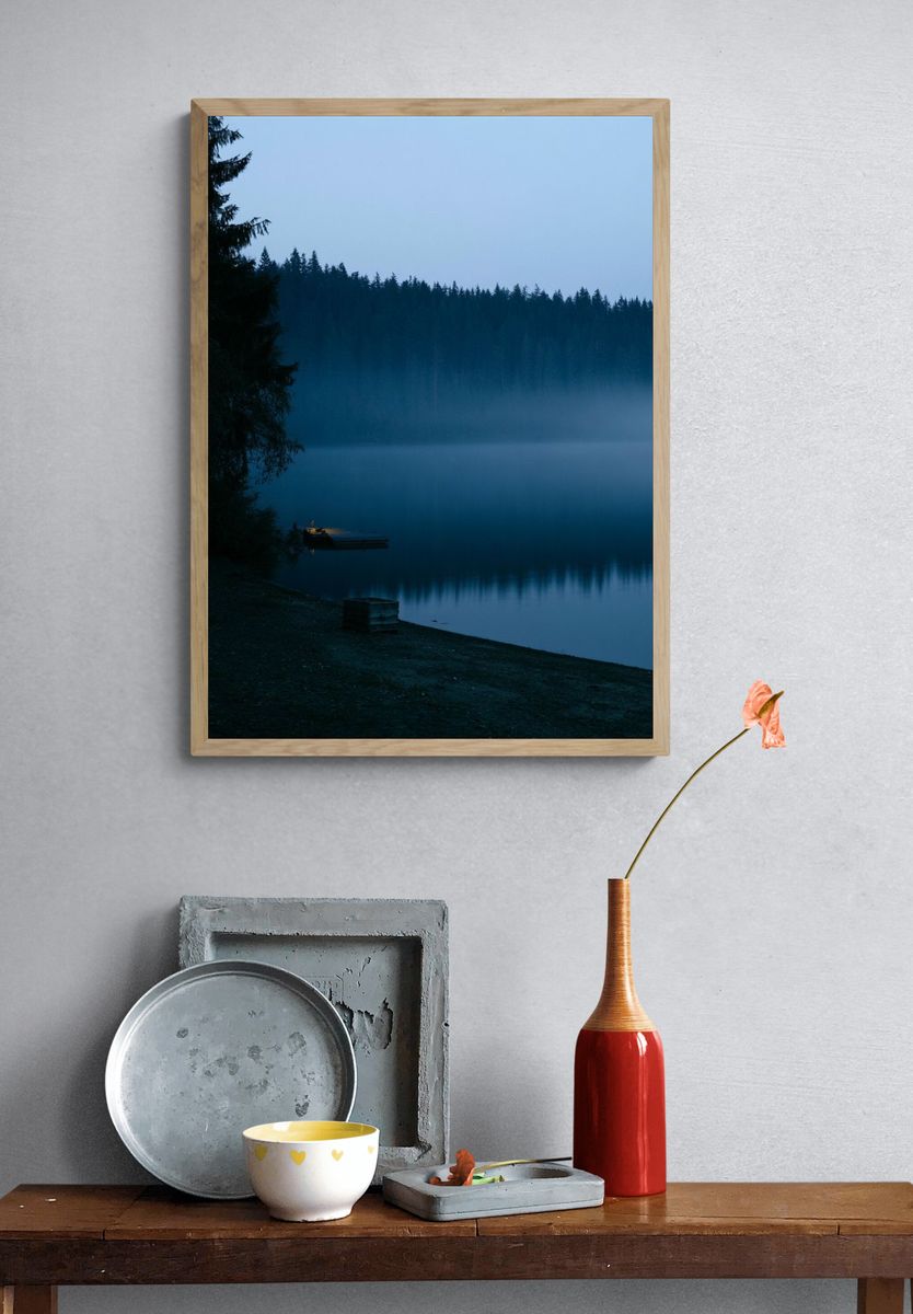 Misty Forest Lake Photography Poster. — room view 3