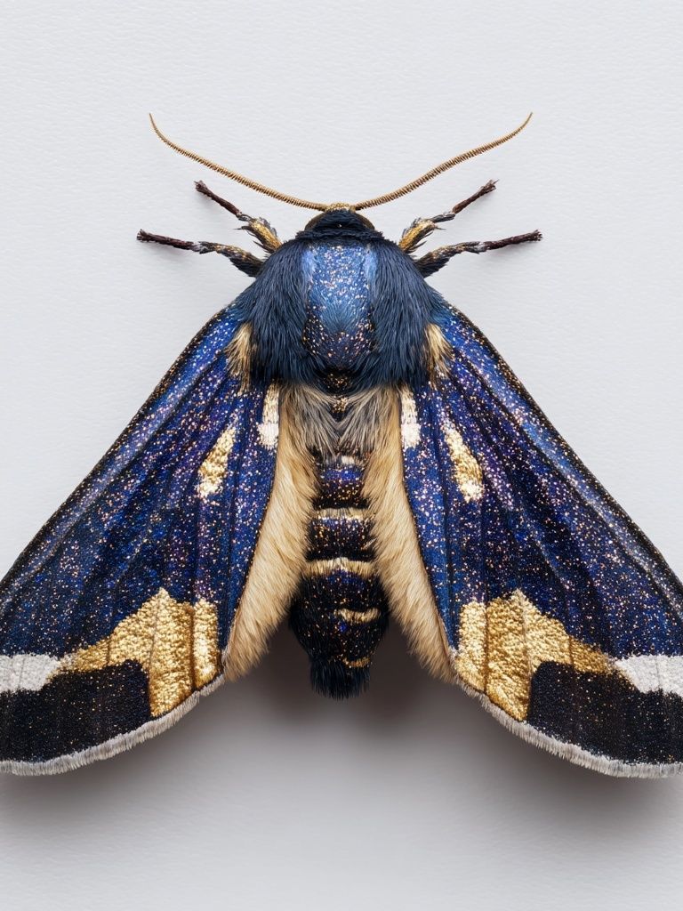 Blue and Gold Moth — Nature Print. poster — nature art