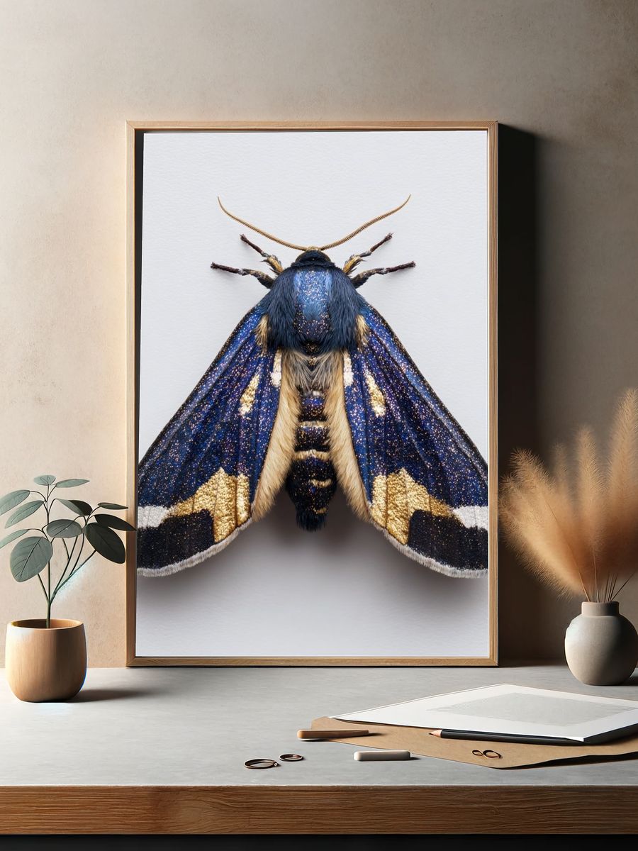 Blue and Gold Moth — Nature Print. — room view 2