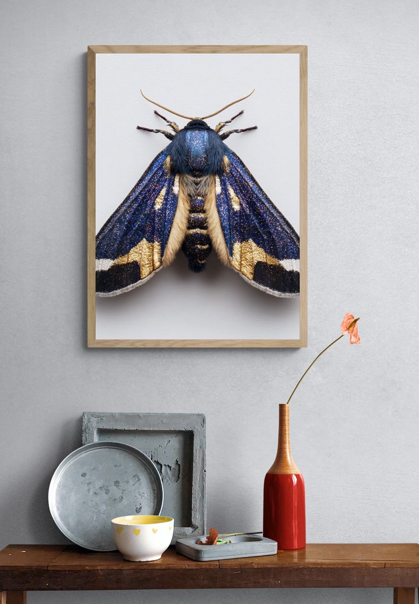 Blue and Gold Moth — Nature Print. — room view 3