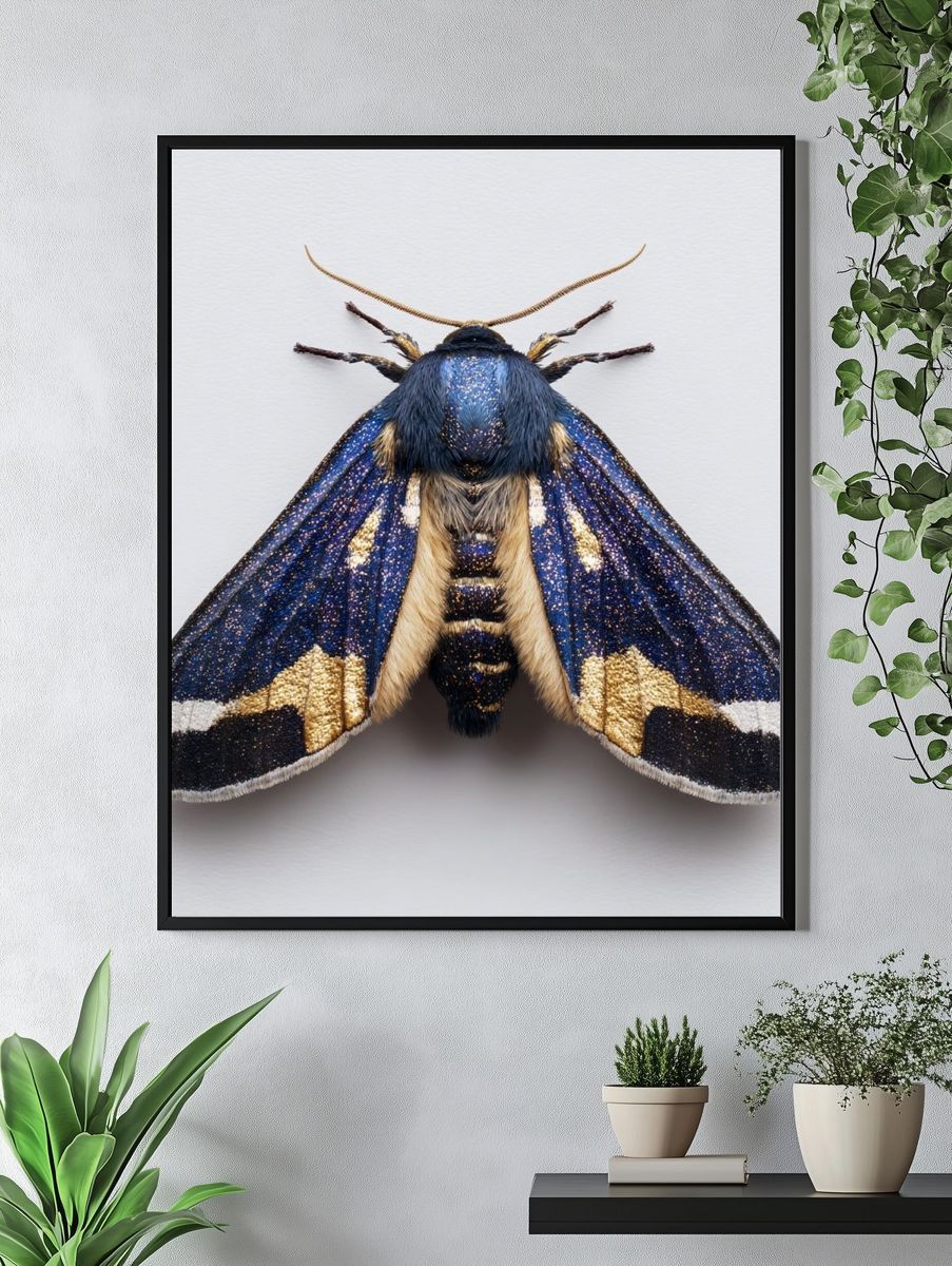 Blue and Gold Moth — Nature Print. — room view 4