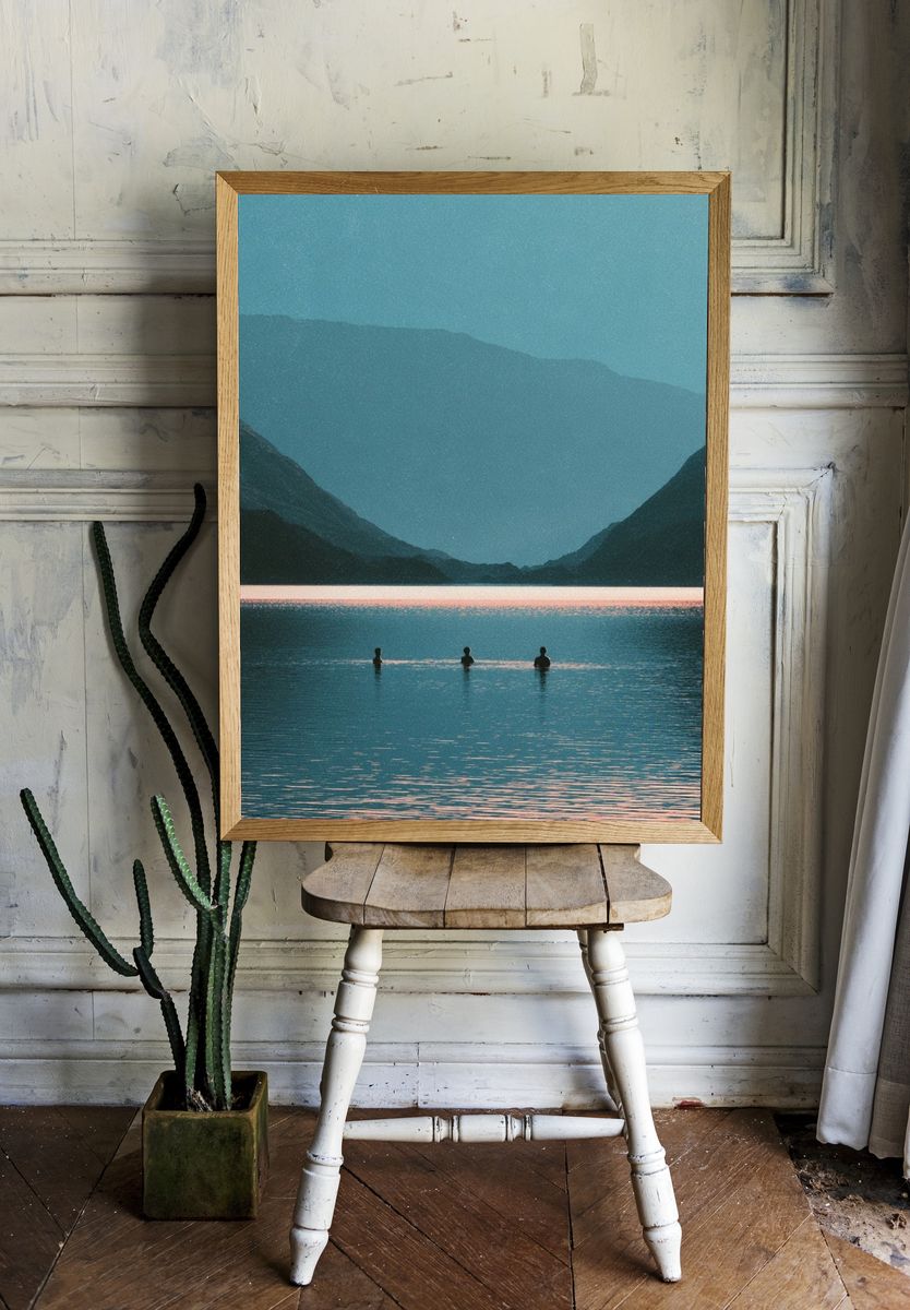 Misty Mountain Lake Poster. room preview