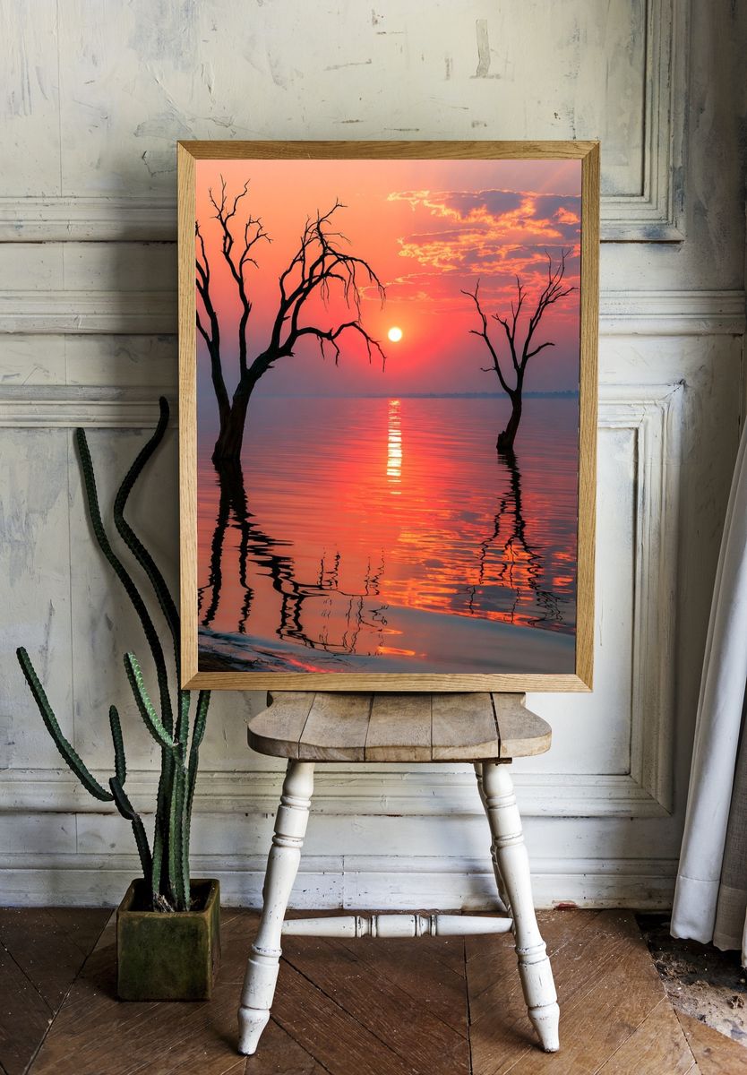 Sunset Lake Silhouettes Nature Print. room preview