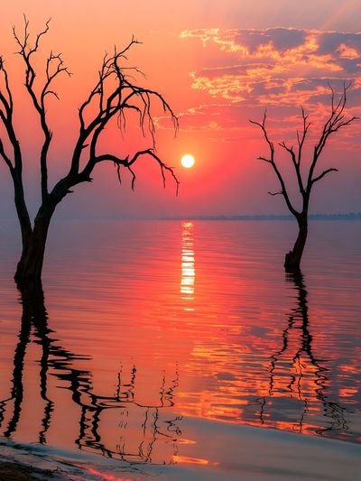 Sunset Lake Silhouettes Nature Print.