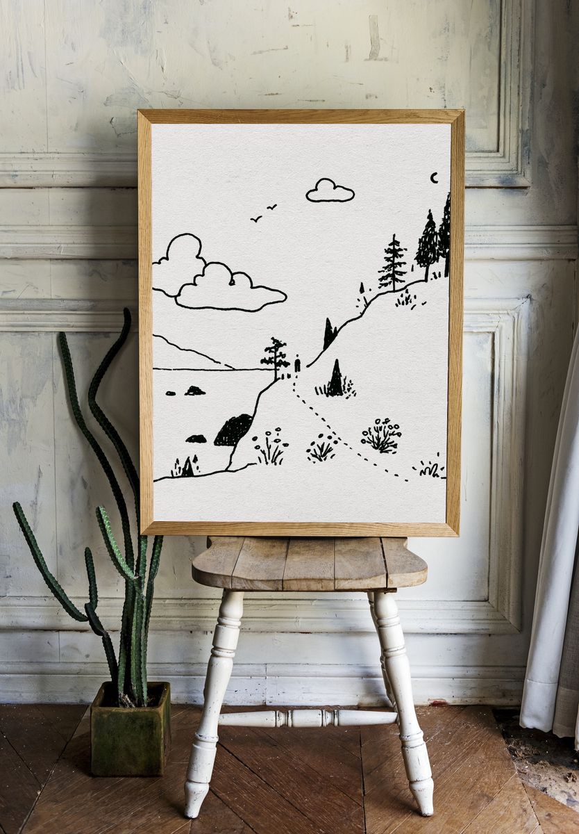Minimal Mountain Landscape Print. room preview