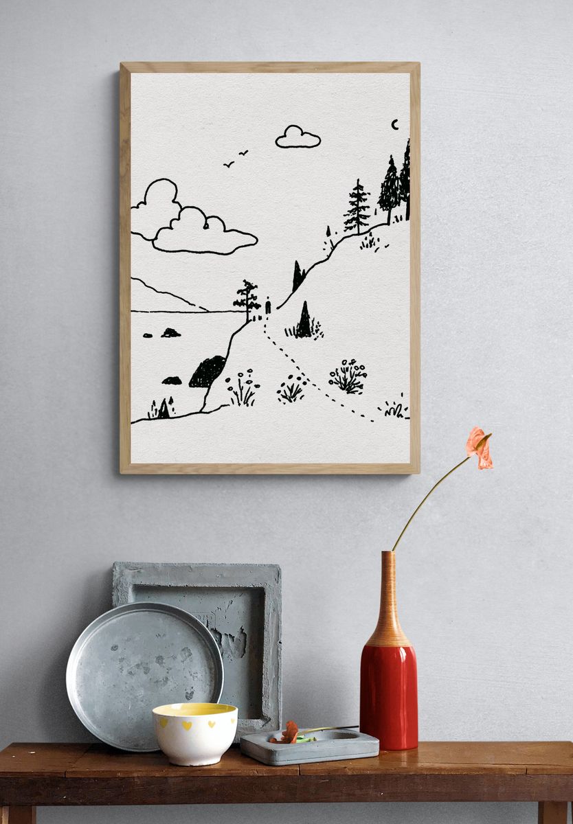 Minimal Mountain Landscape Print. — room view 3