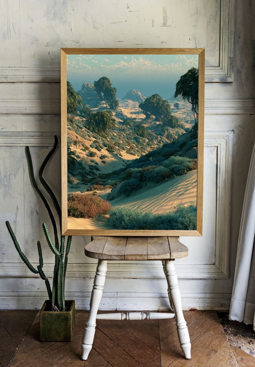 Desert Oasis Landscape Print. room preview