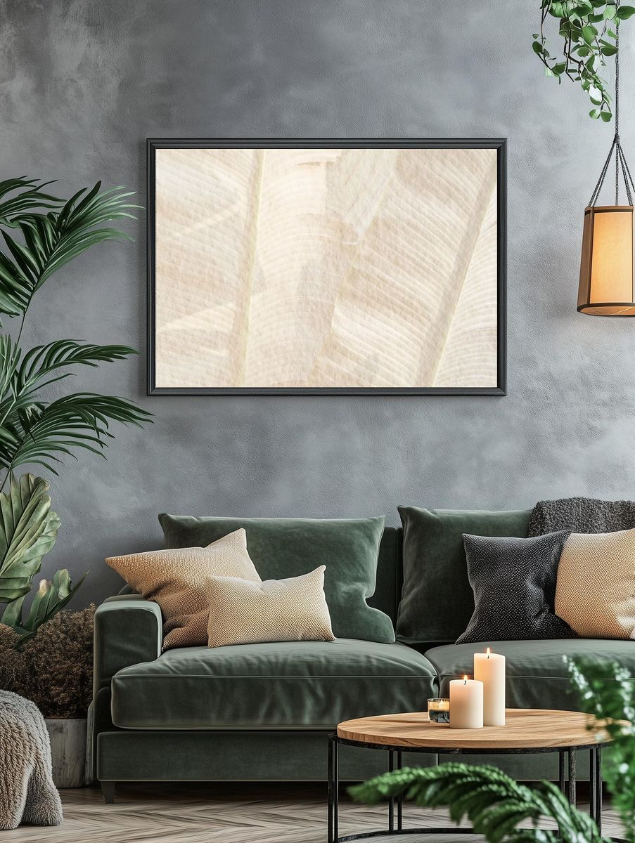 Banana leaf pattern beige cement. — room view 4