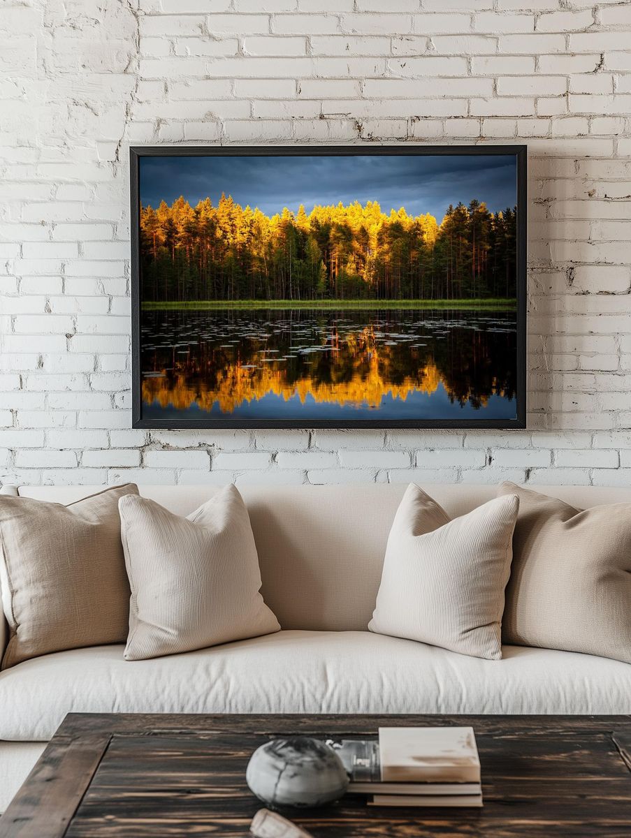 Golden Forest Lake Landscape Poster room preview