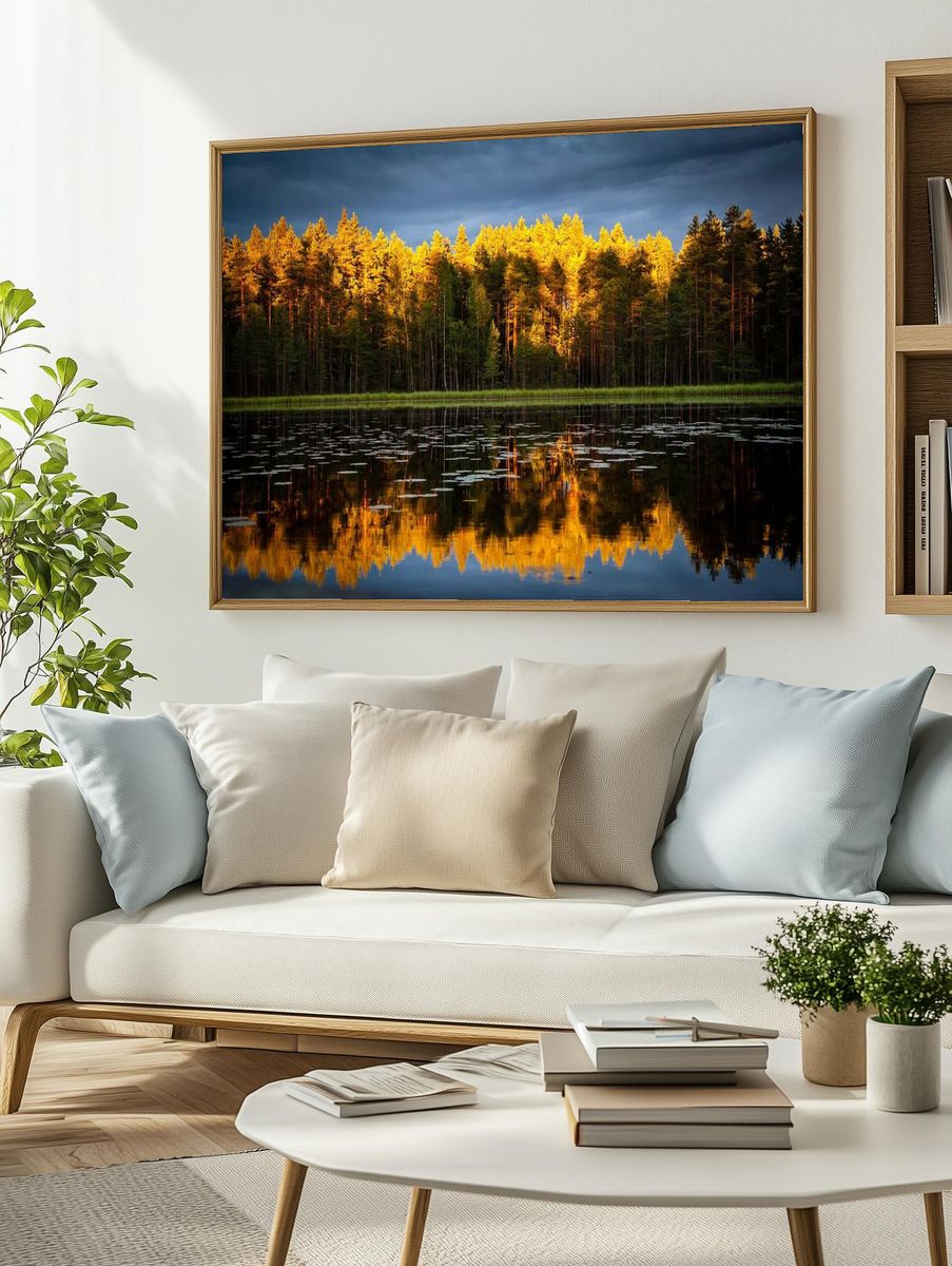Golden Forest Lake Landscape Poster. — room view 2