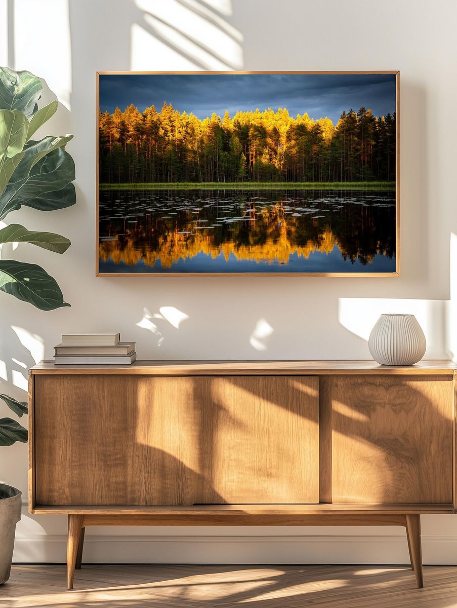 Golden Forest Lake Landscape Poster. — room view 3
