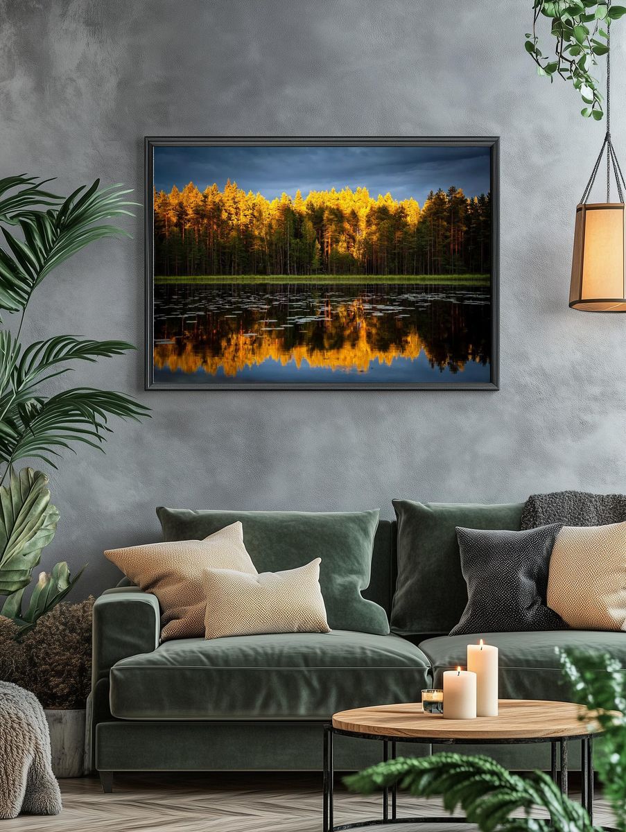 Golden Forest Lake Landscape Poster. — room view 4